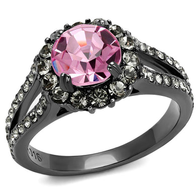 Womens Black Ring Rose Pink Anillo Para Mujer y Ninos Kids Stainless Steel Ring with Top Grade Crystal in Light Rose Edith - Jewelry Store by Erik Rayo