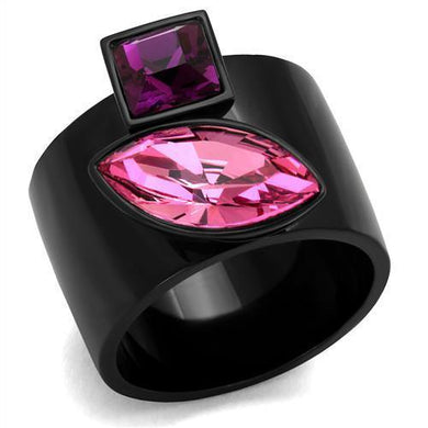 Womens Black Ring Rose Pink Anillo Para Mujer y Ninos Unisex Kids 316L Stainless Steel Ring with Top Grade Crystal in Rose Athena - Jewelry Store by Erik Rayo