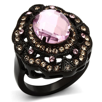 Womens Black Ring Rose Pink Anillo Para Mujer y Ninos Unisex Kids Stainless Steel Ring with Top Grade Crystal in Light Rose - Jewelry Store by Erik Rayo
