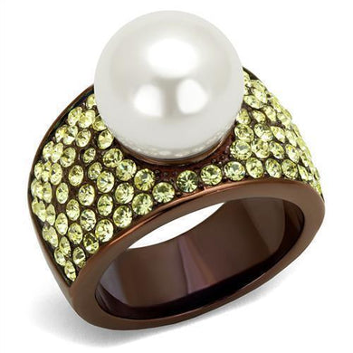 Womens Coffee Brown Ring Anillo Cafe Para Mujer 316L Stainless Steel with Synthetic Pearl in White Emilia - Jewelry Store by Erik Rayo