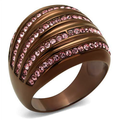 Womens Coffee Brown Ring Anillo Cafe Para Mujer 316L Stainless Steel with Top Grade Crystal in Light Rose Matera - Jewelry Store by Erik Rayo