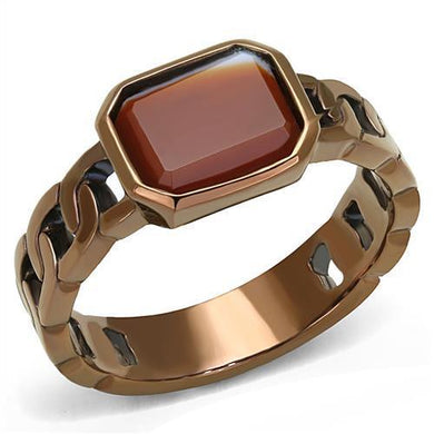 Womens Coffee Brown Ring Anillo Cafe Para Mujer Stainless Steel with Semi-Precious Agate in Siam Sora - Jewelry Store by Erik Rayo