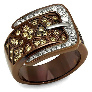 Womens Coffee Brown Ring Anillo Cafe Para Mujer Stainless Steel with Top Grade Crystal in Citrine Yellow Guastalla - Jewelry Store by Erik Rayo
