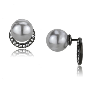 Womens Earrings Black Stainless Steel with Synthetic Pearl in Light Gray - Jewelry Store by Erik Rayo