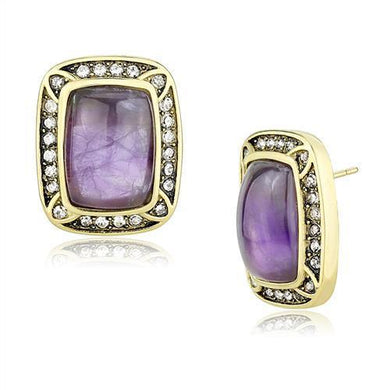 Womens Earrings Gold Stainless Steel with SemiPrecious Amethyst Crystal in Amethyst - Jewelry Store by Erik Rayo