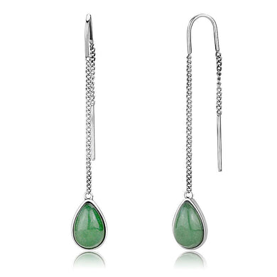 Womens Earrings High Polished Silver (No Plating) Stainless Steel with SemiPrecious Jade in Emerald - Jewelry Store by Erik Rayo