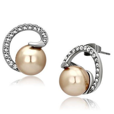 Womens Earrings High Polished Silver (No Plating) Stainless Steel with Synthetic Pearl in Brown - Jewelry Store by Erik Rayo