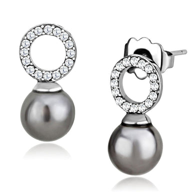 Womens Earrings High Polished Silver (No Plating) Stainless Steel with Synthetic Pearl in Gray - Jewelry Store by Erik Rayo