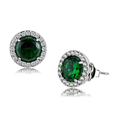 Womens Earrings High Polished Silver (No Plating) Stainless Steel with Synthetic Synthetic Glass in Emerald - Jewelry Store by Erik Rayo