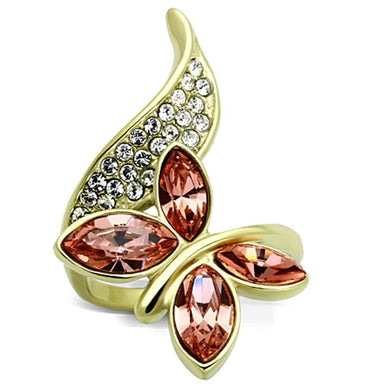 Womens Gold Butterfly Ring 316L Stainless Steel Anillo Color Oro Para Mujer Ninas Acero Inoxidable with Top Grade Crystal in Light Peach Helah - Jewelry Store by Erik Rayo
