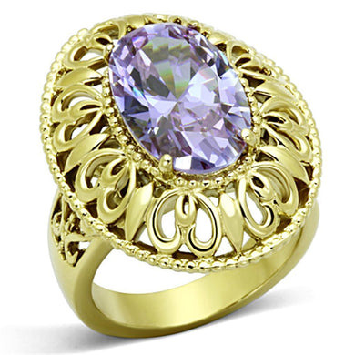 Womens Gold Ring 316L Stainless Steel Anillo Color Oro Para Mujer Ninas Acero Inoxidable with AAA Grade CZ in Light Amethyst Joy - Jewelry Store by Erik Rayo