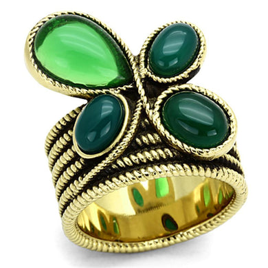 Womens Gold Ring 316L Stainless Steel Anillo Color Oro Para Mujer Ninas Acero Inoxidable with Synthetic Glass in Emerald Lily - Jewelry Store by Erik Rayo