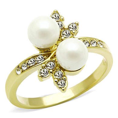 Womens Gold Ring Stainless Steel Anillo Color Oro Para Mujer Ninas Acero Inoxidable with Synthetic Pearl in White Jewel - Jewelry Store by Erik Rayo