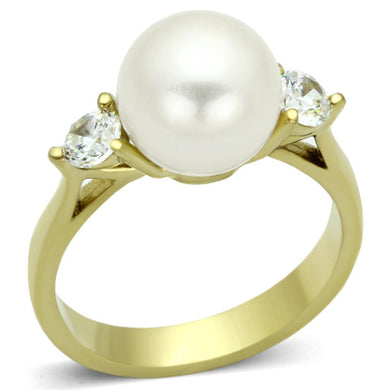 Womens Gold Ring Stainless Steel Anillo Color Oro Para Mujer Ninas Acero Inoxidable with Synthetic Pearl in White Lois - Jewelry Store by Erik Rayo