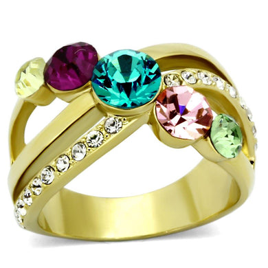 Womens Gold Ring Stainless Steel Anillo Color Oro Para Mujer Ninas Acero Inoxidable with Top Grade Crystal in Multi Color Phoebe - Jewelry Store by Erik Rayo