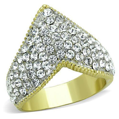 Womens Gold Rings Two-Tone IP Gold (Ion Plating) 316L Stainless Steel Ring with Top Grade Crystal in Clear TK1562 - Jewelry Store by Erik Rayo