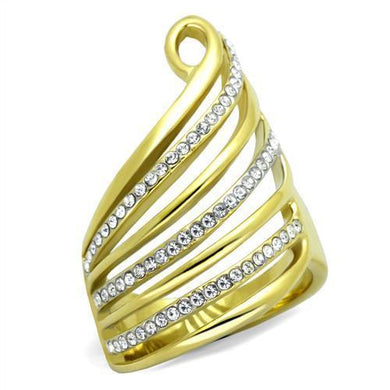 Womens Gold Rings Two-Tone IP Gold (Ion Plating) 316L Stainless Steel Ring with Top Grade Crystal in Clear TK1909 - Jewelry Store by Erik Rayo