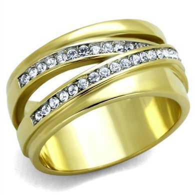 Womens Gold Rings Two-Tone IP Gold (Ion Plating) 316L Stainless Steel Ring with Top Grade Crystal in Clear TK1914 - Jewelry Store by Erik Rayo