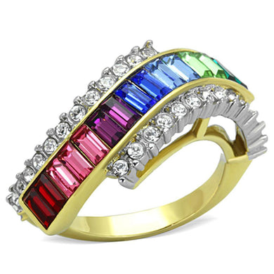 Womens Gold Rings Two-Tone IP Gold (Ion Plating) 316L Stainless Steel Ring with Top Grade Crystal in Multi Color TK1575 - Jewelry Store by Erik Rayo