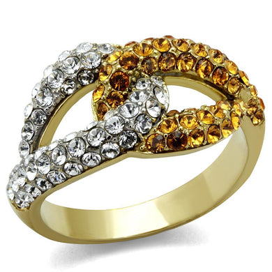 Womens Gold Rings Two-Tone IP Gold (Ion Plating) 316L Stainless Steel Ring with Top Grade Crystal in Topaz TK2251 - Jewelry Store by Erik Rayo