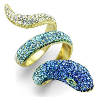 Womens Gold Snake Ring Blue Two Tone Anillo Para Mujer y Ninos Kids 316L Stainless Steel Ring with Top Grade Crystal in Multi Color - Jewelry Store by Erik Rayo
