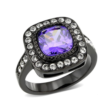 Womens Light Black Ring Anillo Para Mujer y Ninos Girls Stainless Steel Ring with AAA Grade CZ in Amethyst Kaylee - Jewelry Store by Erik Rayo