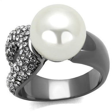 Womens Light Black Ring Anillo Para Mujer y Ninos Girls Stainless Steel Ring with Synthetic Pearl in White Paisley - Jewelry Store by Erik Rayo