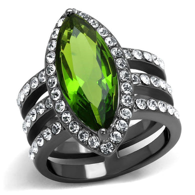 Womens Light Black Ring Anillo Para Mujer y Ninos Kids 316L Stainless Steel Ring Glass in Peridot Analia - Jewelry Store by Erik Rayo