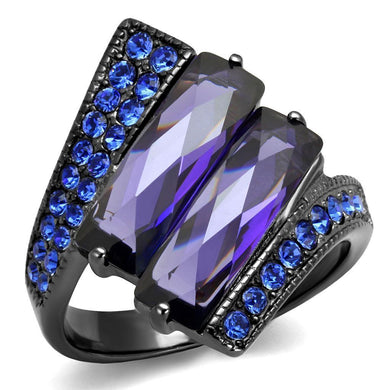 Womens Light Black Ring Anillo Para Mujer y Ninos Kids 316L Stainless Steel Ring with AAA Grade CZ in Tanzanite Britta - Jewelry Store by Erik Rayo