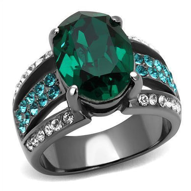Womens Light Black Ring Anillo Para Mujer y Ninos Kids 316L Stainless Steel Ring with Top Grade Crystal in Emerald Solada - Jewelry Store by Erik Rayo