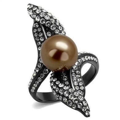 Womens Light Black Ring Anillo Para Mujer y Ninos Kids Stainless Steel Ring with Synthetic Pearl in Brown Elowen - Jewelry Store by Erik Rayo