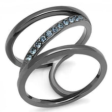 Load image into Gallery viewer, Womens Light Black Ring Anillo Para Mujer y Ninos Kids Stainless Steel Ring with Top Grade Crystal in Capri Blue Delaney - Jewelry Store by Erik Rayo
