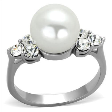 Womens Ring Anillo Para Mujer y Ninos Unisex Kids 316L Stainless Steel Ring with Synthetic Pearl in White - Jewelry Store by Erik Rayo