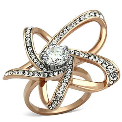 Womens Ring Brown Spiral Flower Stainless Steel Ring with AAA Grade CZ in Clear - Jewelry Store by Erik Rayo