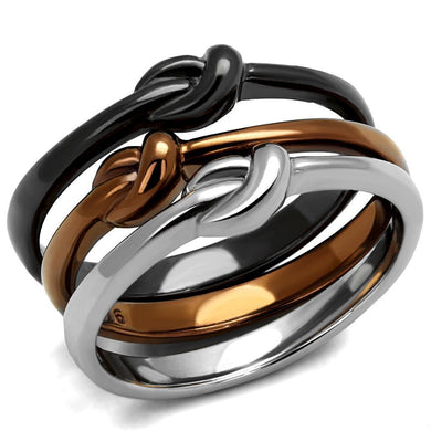 Womens Ring Coffee Black Silver Rope Knot 3 rings in 1 Stainless Steel Ring with No Stone - Jewelry Store by Erik Rayo