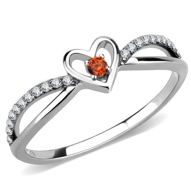 Womens Ring Heart Orange CZ Stainless Steel Ring with AAA Grade - Jewelry Store by Erik Rayo