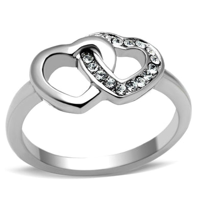 Womens Ring Hearts Stainless Steel Ring with Top Grade Crystal in Clear - Jewelry Store by Erik Rayo