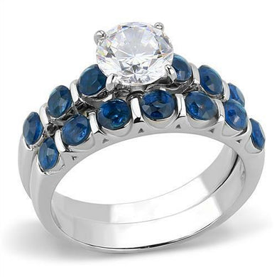 Womens Ring Round Clear Blue Sapphire CZ Stainless Steel Wedding Engagement Promise Ring Set - Jewelry Store by Erik Rayo
