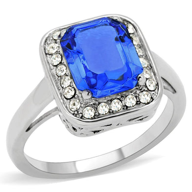 Womens Ring Sapphire Blue Stainless Steel Ring with Top Grade Crystal - Jewelry Store by Erik Rayo