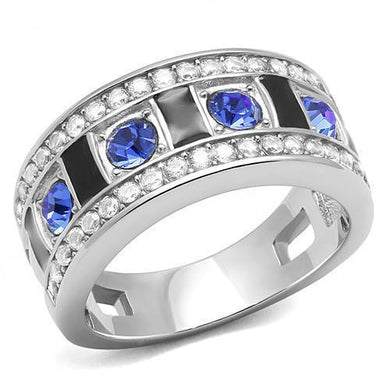 Womens Ring Sapphire Blue Stainless Steel Ring with Top Grade Crystal - Jewelry Store by Erik Rayo