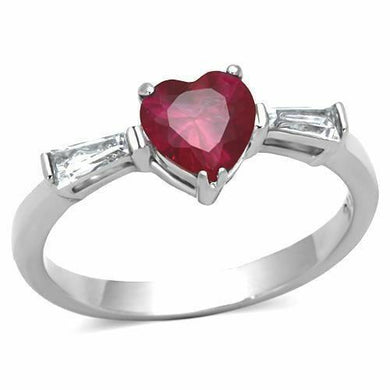 Womens Ring Stainless Steel Red Ruby Heart CZ Baguette Love Engagement Wedding Promise Ring - Jewelry Store by Erik Rayo