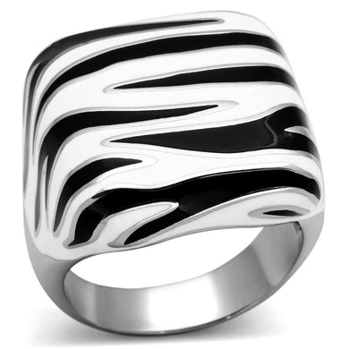 Womens Ring Zebra Stripes Black White Stainless Steel Ring with Epoxy in Multi Color - Jewelry Store by Erik Rayo