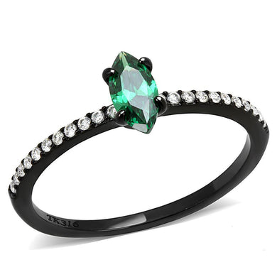 Womens Rings Black Green Marquise Stainless Steel Ring with AAA Grade CZ in Emerald - Jewelry Store by Erik Rayo