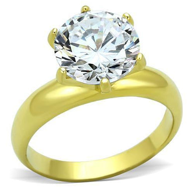 Womens Rings Gold Solitaire Stainless Steel Ring with AAA Grade CZ in Clear - Jewelry Store by Erik Rayo