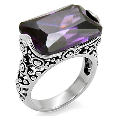 Womens Rings High polished (no plating) 316L Stainless Steel Ring with AAA Grade CZ in Amethyst TK015 - Jewelry Store by Erik Rayo