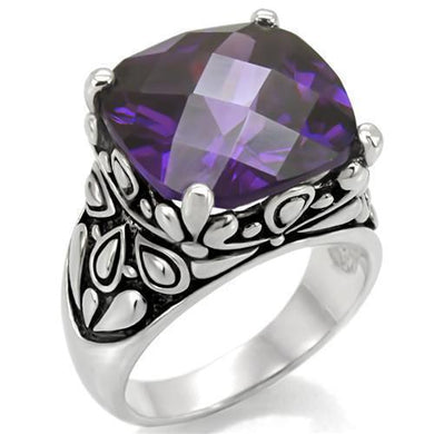 Womens Rings High polished (no plating) 316L Stainless Steel Ring with AAA Grade CZ in Amethyst TK016 - Jewelry Store by Erik Rayo