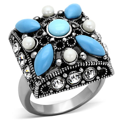 Womens Rings High polished (no plating) 316L Stainless Steel Ring with Synthetic Turquoise in Sea Blue TK1309 - Jewelry Store by Erik Rayo