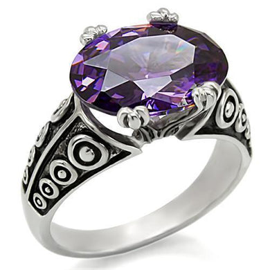Womens Rings High polished (no plating) Stainless Steel Ring with AAA Grade CZ in Amethyst TK017 - Jewelry Store by Erik Rayo