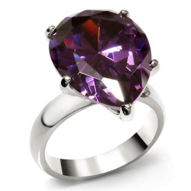 Womens Rings High polished (no plating) Stainless Steel Ring with AAA Grade CZ in Amethyst TK045 - Jewelry Store by Erik Rayo