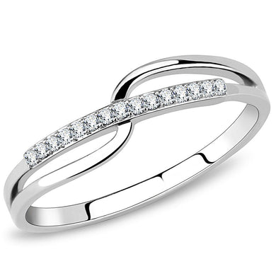 Womens Rings High polished (no plating) Stainless Steel Ring with AAA Grade CZ in Clear DA045 - Jewelry Store by Erik Rayo